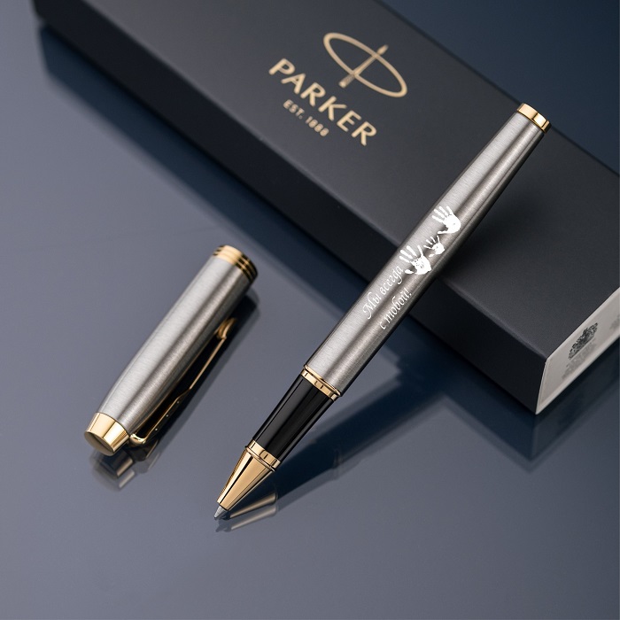 Ручка-роллер Parker IM с именной гравировкой, цвет серебро/золото