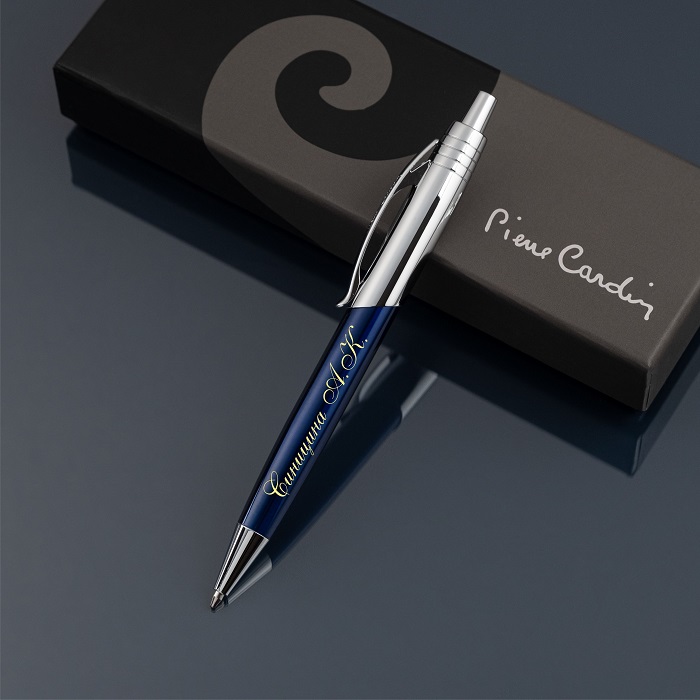 Шариковая ручка на кнопке Pierre Cardin с гравировкой, цвет синий