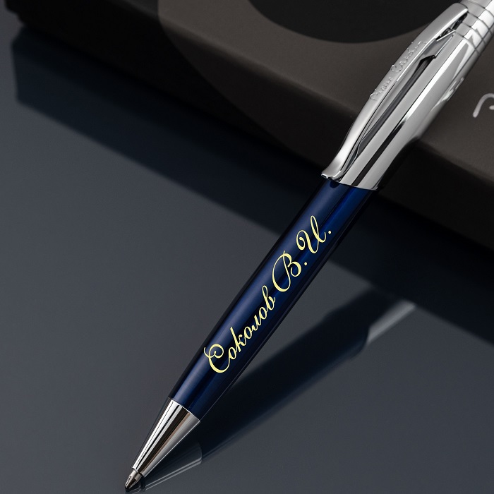 Шариковая ручка на кнопке Pierre Cardin с гравировкой, цвет синий